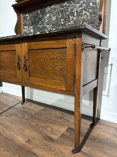 Antique Framed Oak Washstand With Marble Top & Back