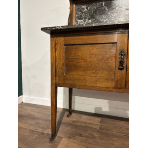 Antique Framed Oak Washstand With Marble Top & Back