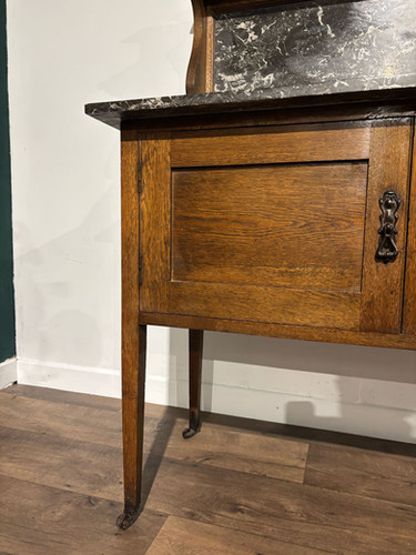 Antique Framed Oak Washstand With Marble Top & Back