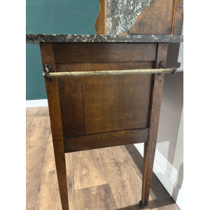 Antique Framed Oak Washstand With Marble Top & Back
