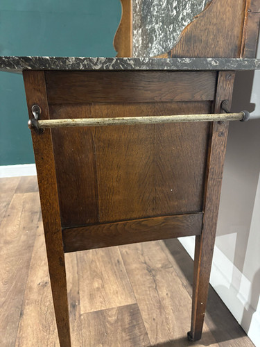 Antique Framed Oak Washstand With Marble Top & Back