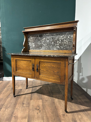Antique Framed Oak Washstand With Marble Top & Back
