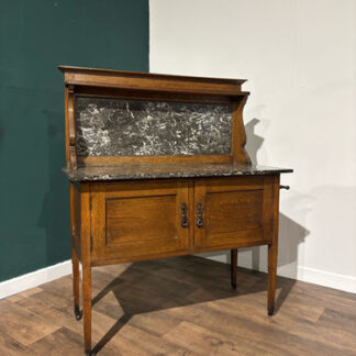 Antique Framed Oak Washstand With Marble Top & Back