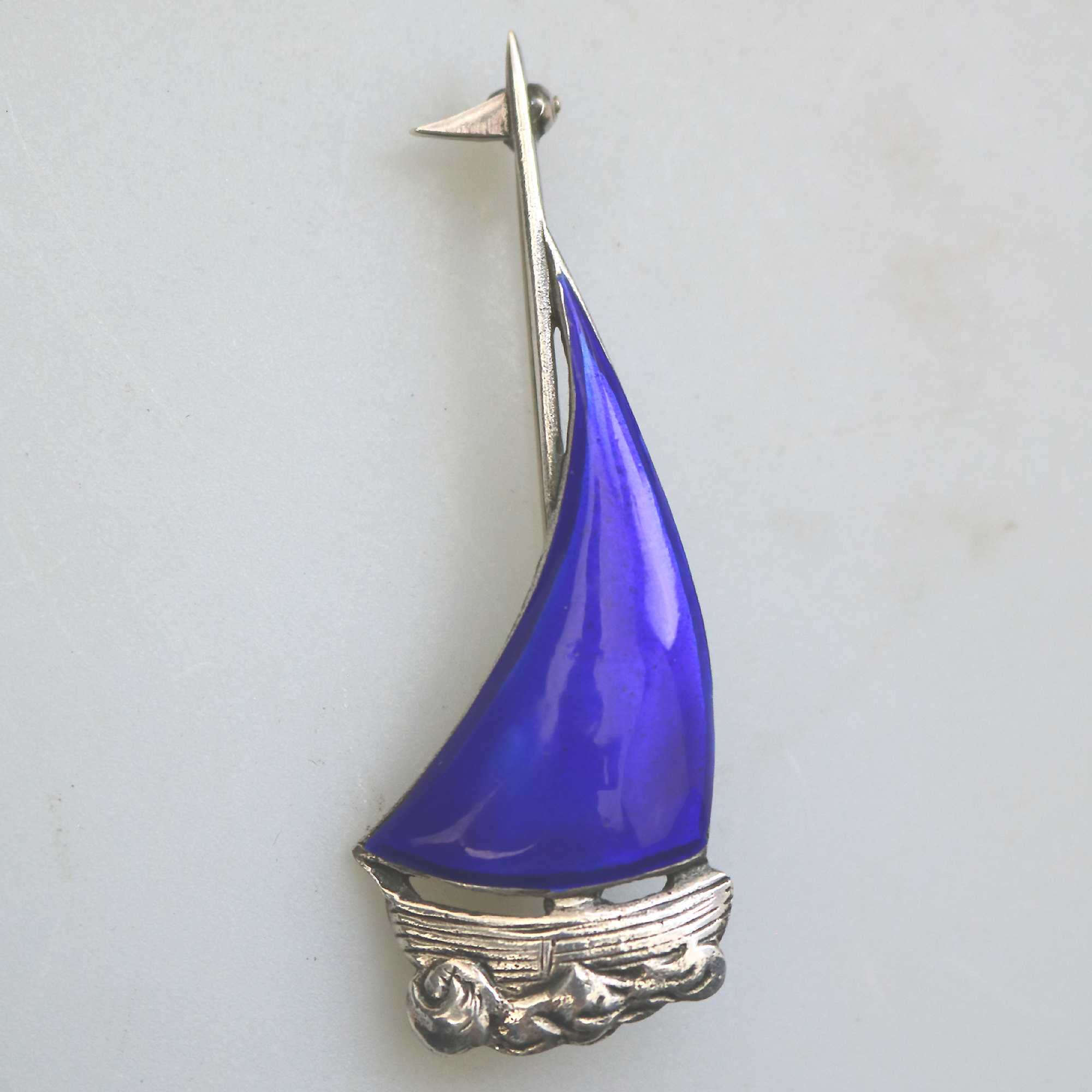 A rare designer Bernard Instone solid silver & enamel novelty Boat Brooch C.1964