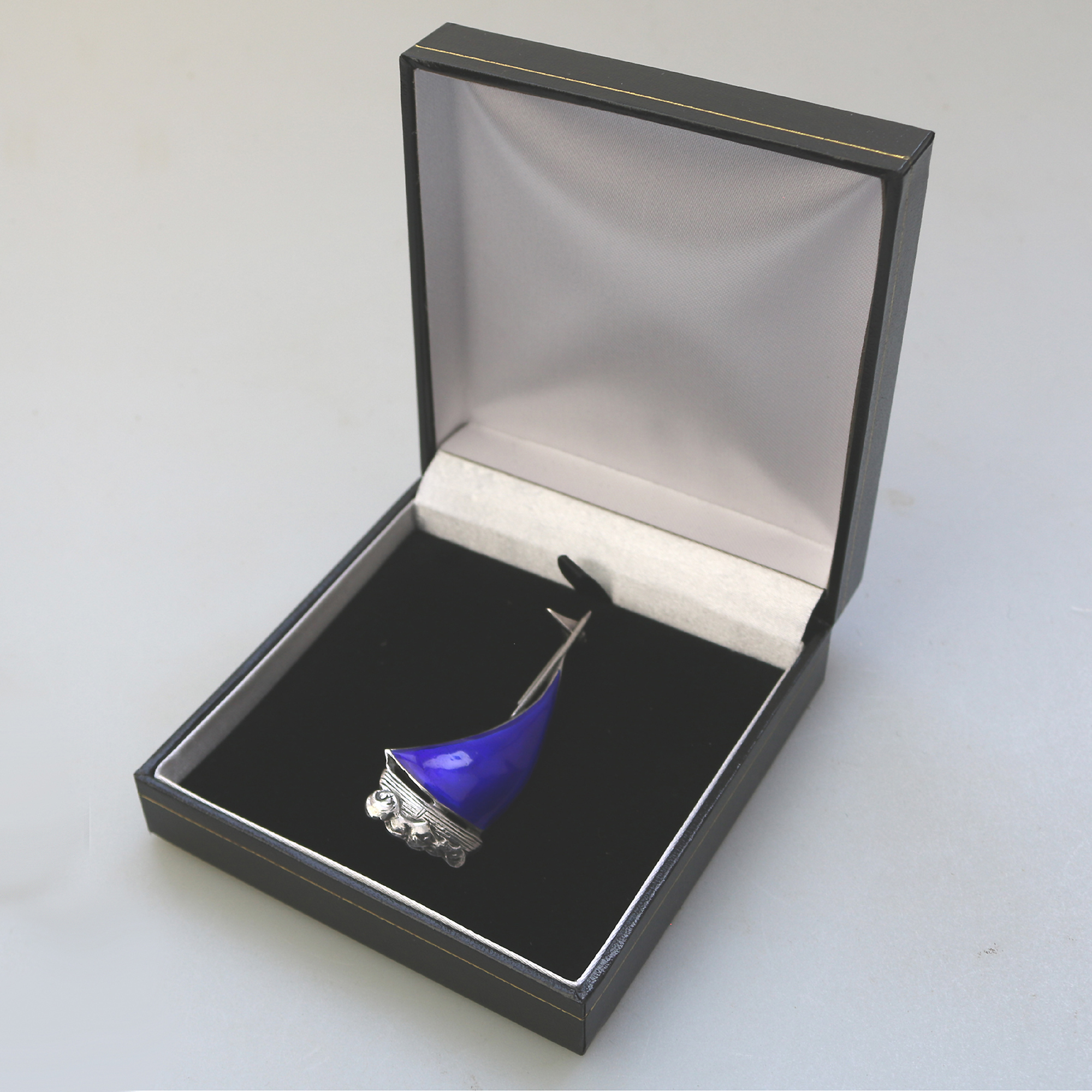 A rare designer Bernard Instone solid silver & enamel novelty Boat Brooch C.1964