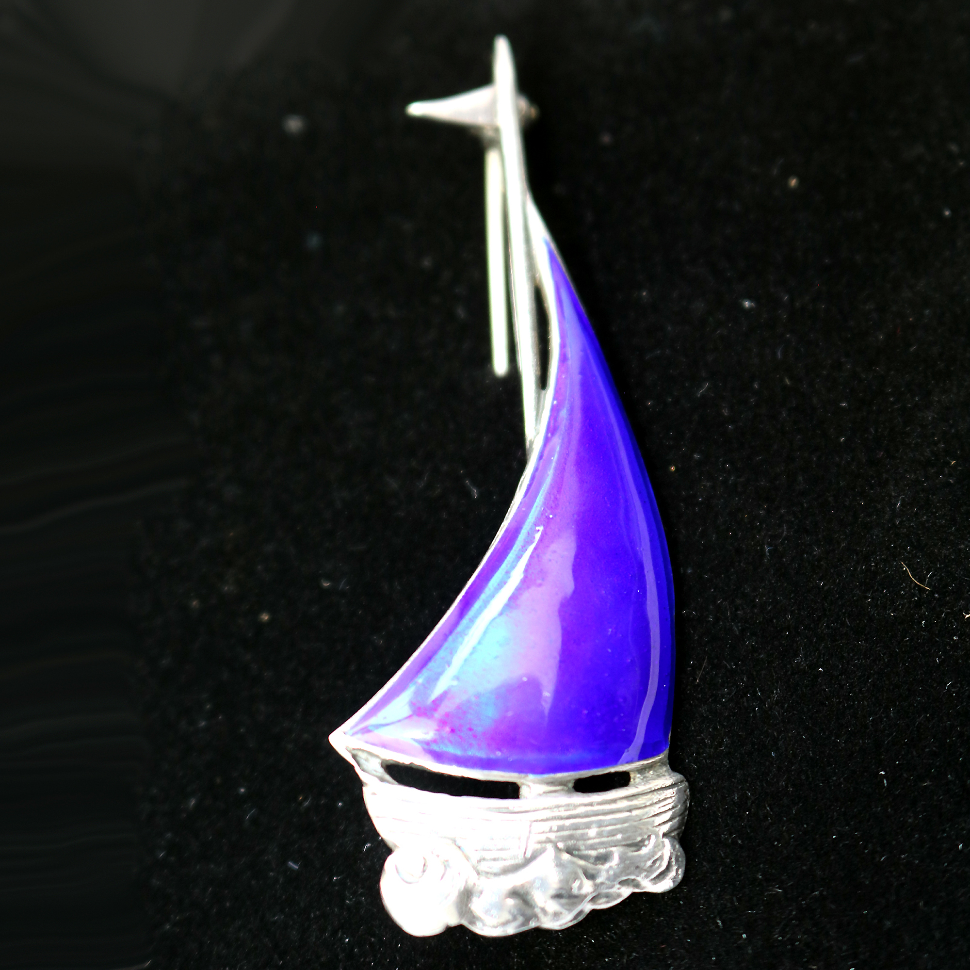 A rare designer Bernard Instone solid silver & enamel novelty Boat Brooch C.1964