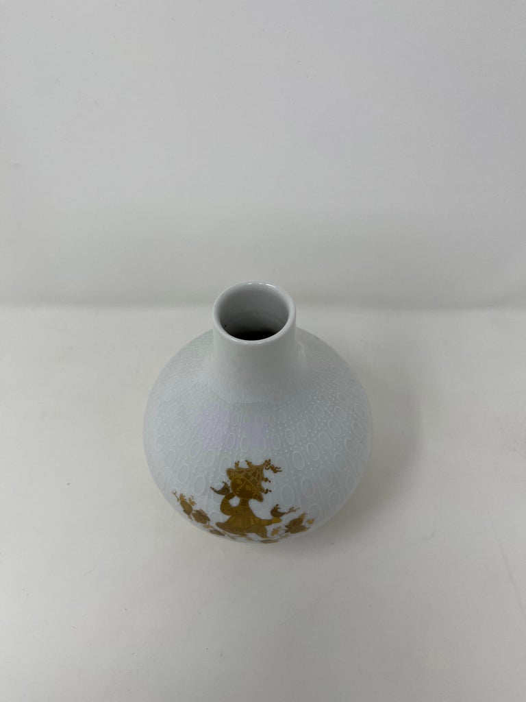 Bjorn Wiinblad Relief White Porcelain Vase for Rosenthal With Gilt Characters