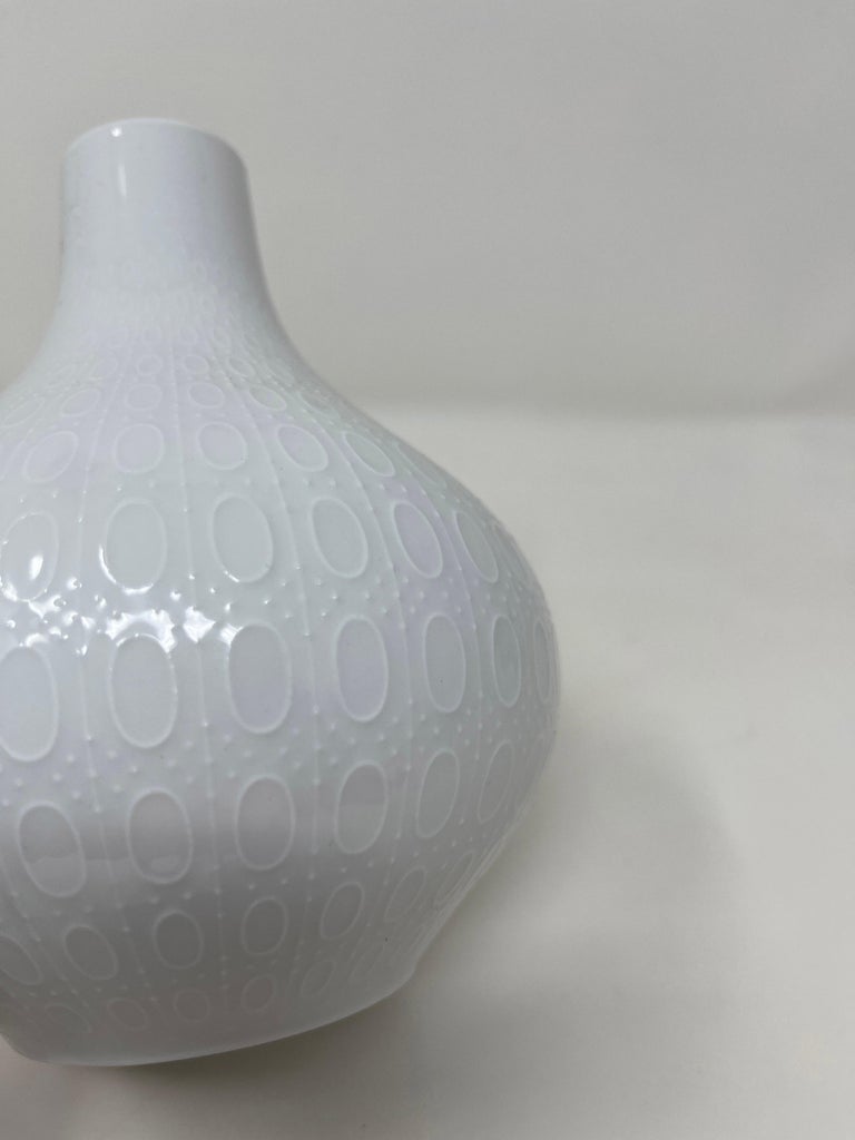 Bjorn Wiinblad Relief White Porcelain Vase for Rosenthal With Gilt Characters