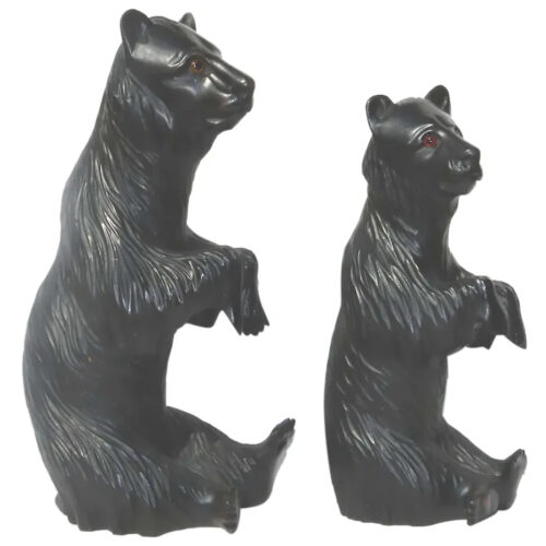 A large pair of good antique Treen Black Forest Begging Bears with glass eyes C.19thC