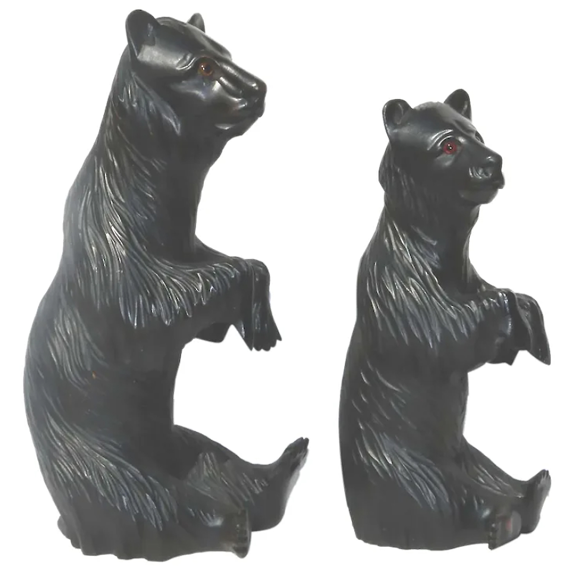 A large pair of good antique Treen Black Forest Begging Bears with glass eyes C.19thC