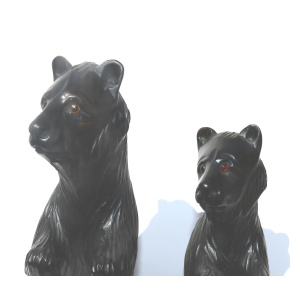 A large pair of good antique Treen Black Forest Begging Bears with glass eyes C.19thC