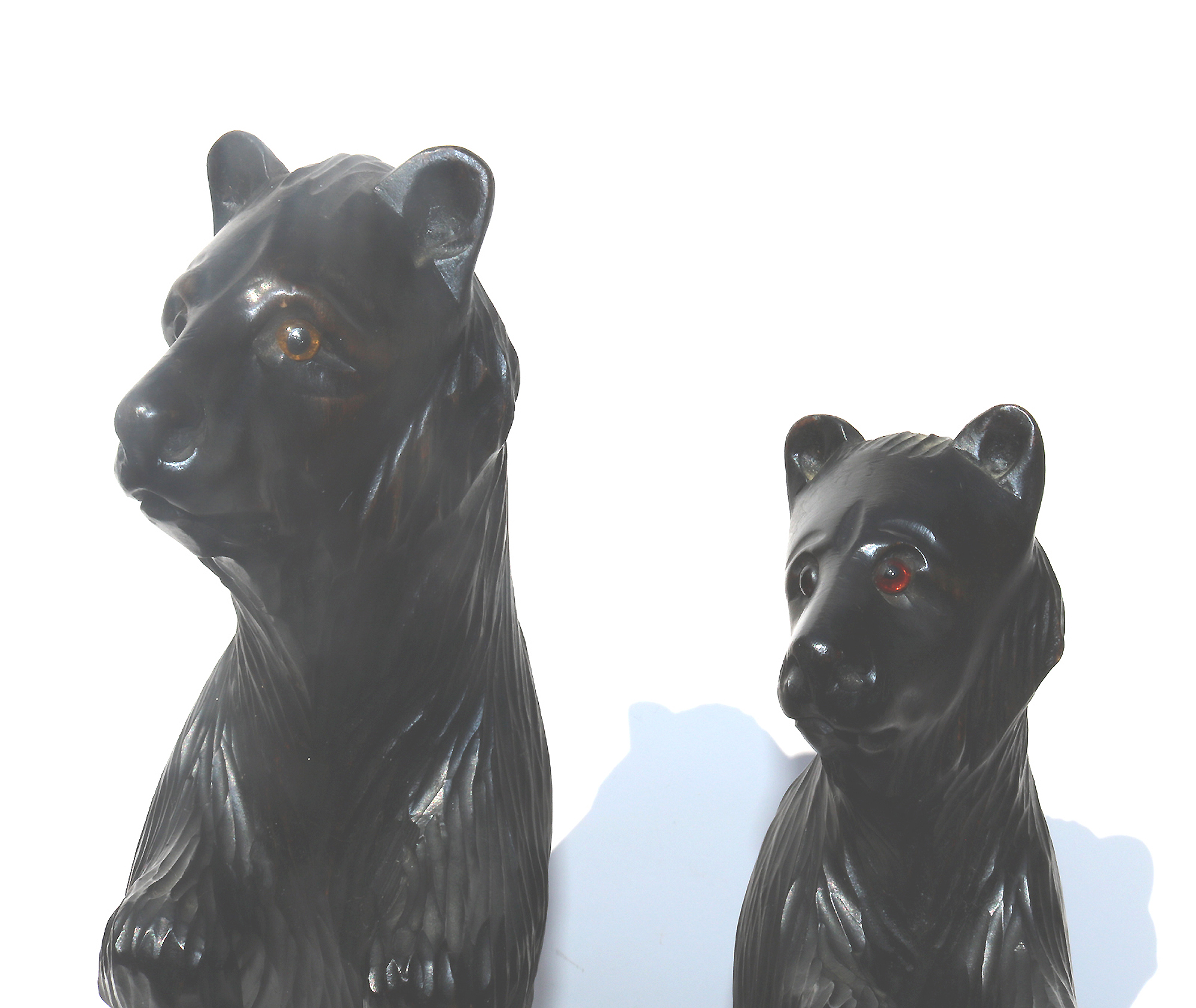 A large pair of good antique Treen Black Forest Begging Bears with glass eyes C.19thC