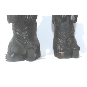 A large pair of good antique Treen Black Forest Begging Bears with glass eyes C.19thC