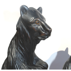 A large pair of good antique Treen Black Forest Begging Bears with glass eyes C.19thC