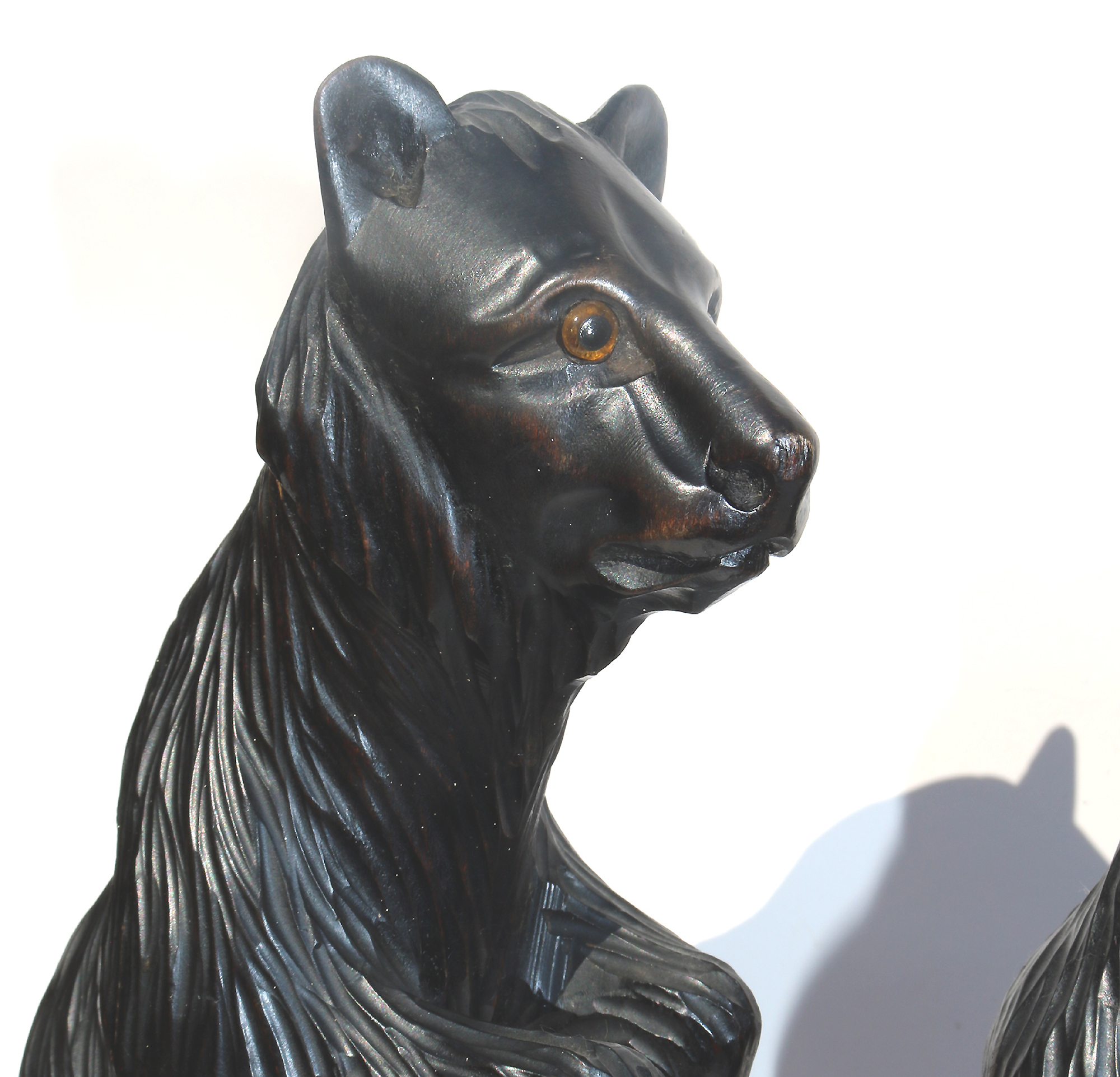 A large pair of good antique Treen Black Forest Begging Bears with glass eyes C.19thC