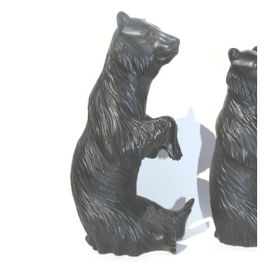 A large pair of good antique Treen Black Forest Begging Bears with glass eyes C.19thC