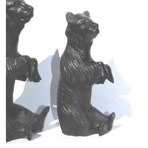 A large pair of good antique Treen Black Forest Begging Bears with glass eyes C.19thC