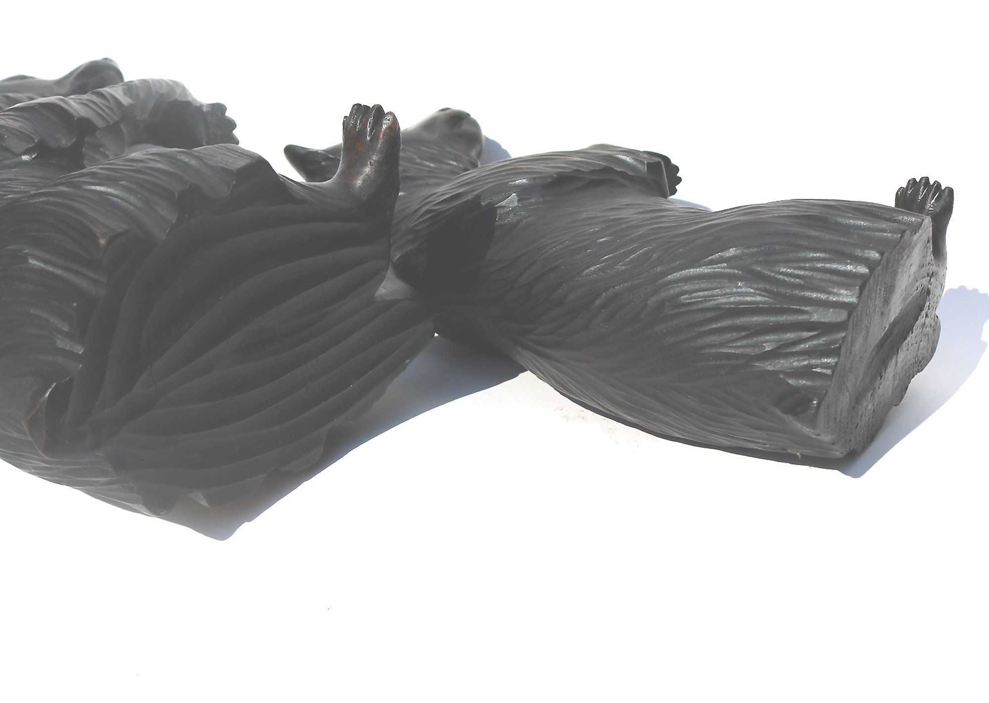 A large pair of good antique Treen Black Forest Begging Bears with glass eyes C.19thC