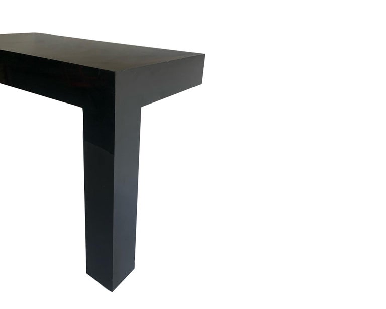 Black Syroco Parsons Style Console Table...Wall-Mount MCM Two-Legged Side Table