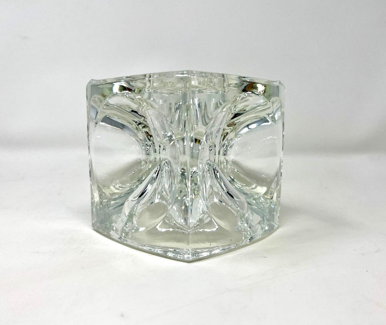 Bohemian Czech Art Glass Ice Cube Candle Holder by Rudolf Jurnikl