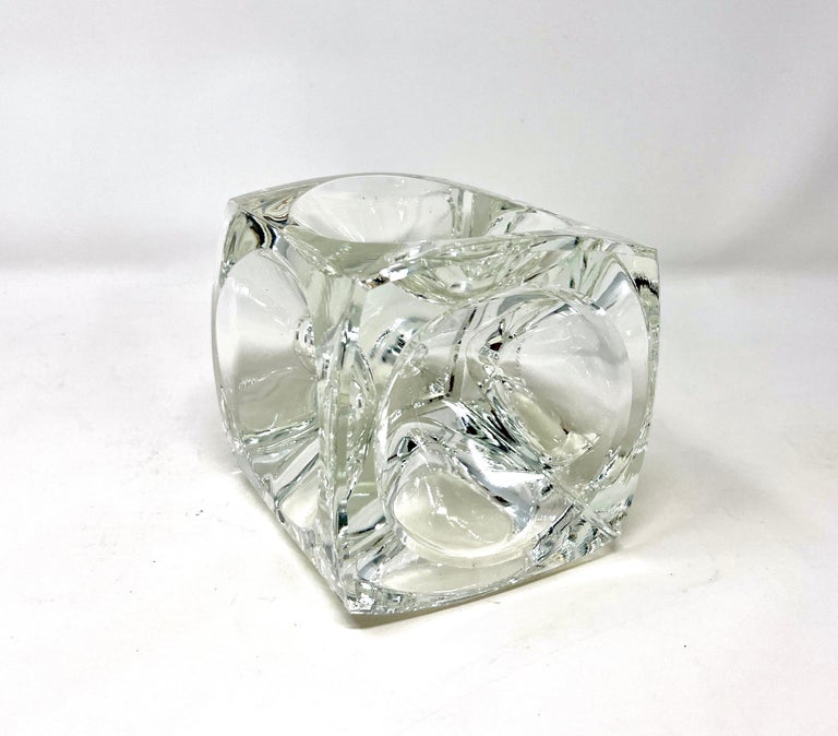 Bohemian Czech Art Glass Ice Cube Candle Holder by Rudolf Jurnikl