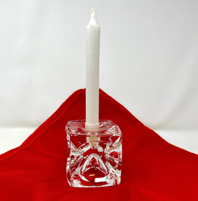 Bohemian Czech Art Glass Ice Cube Candle Holder by Rudolf Jurnikl