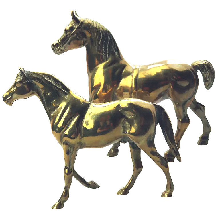 A vintage large brass Horse / Mare Stallion & Foal Figurines C. 1st half 20thC