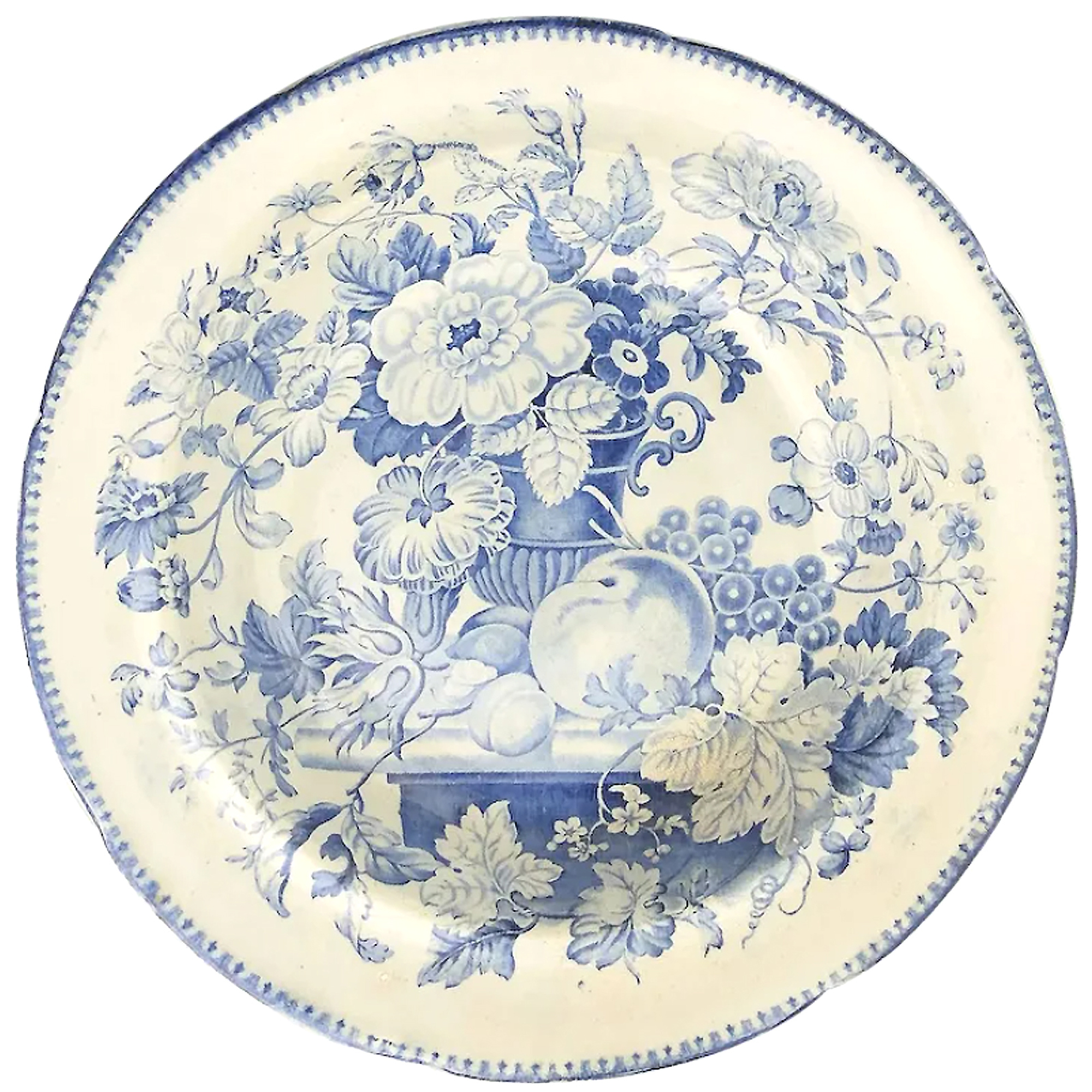 An unusual antique English pottery blue & white Transferware Soup Bowl C.19thC