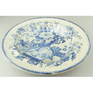 An unusual antique English pottery blue & white Transferware Soup Bowl C.19thC