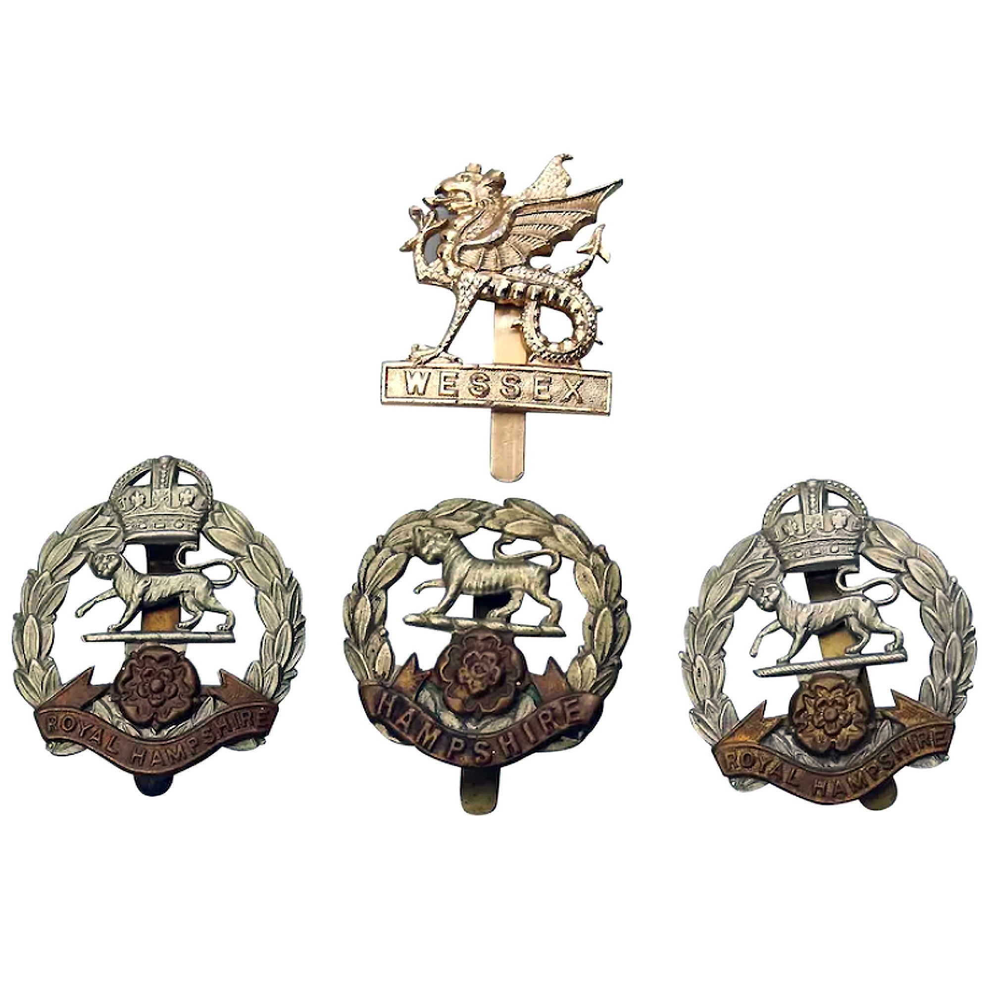 Vintage 4X UK Military Cap Badges - Hampshire - Wessex - Royal Hampshire C.20thC