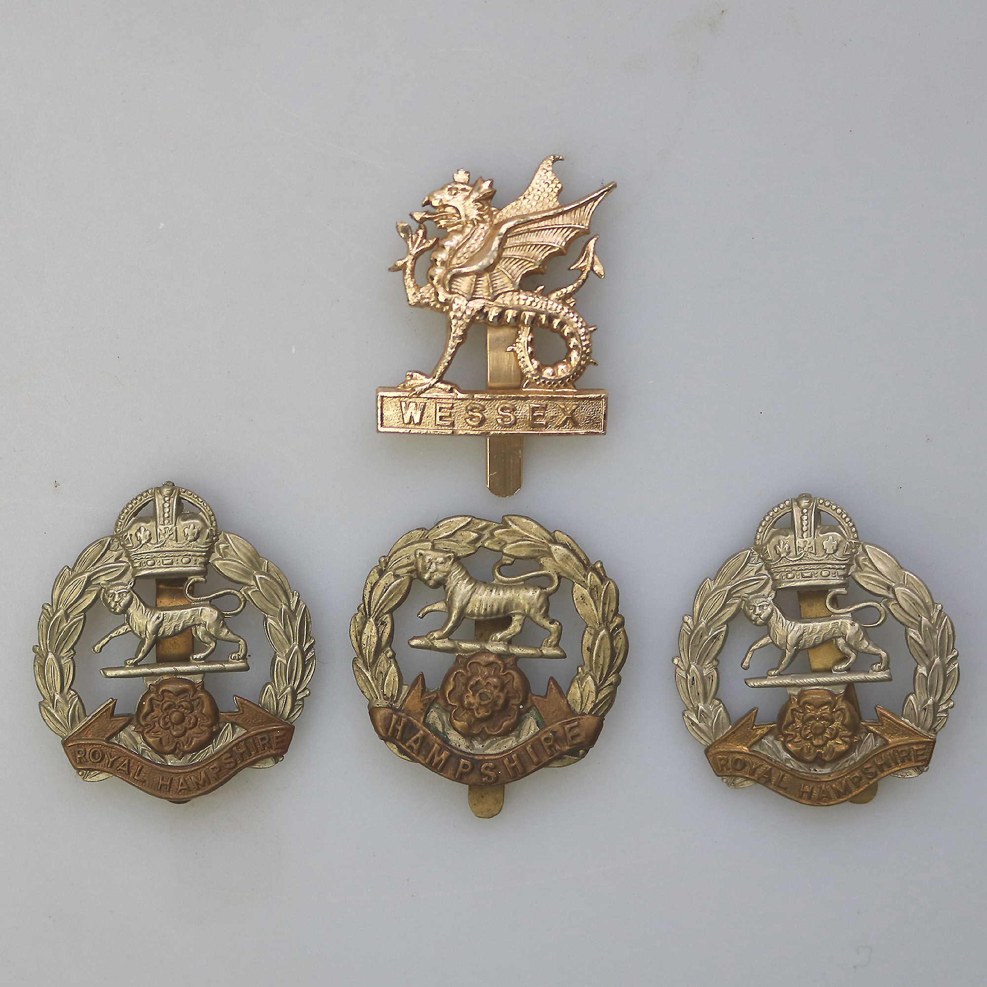 Vintage 4X UK Military Cap Badges - Hampshire - Wessex - Royal Hampshire C.20thC