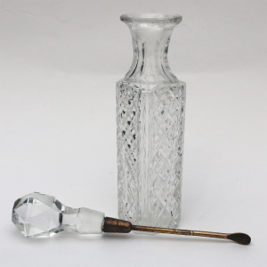 An antique cut glass Cayenne Pepper Cruet Bottle & gilt Spoon C.19thC