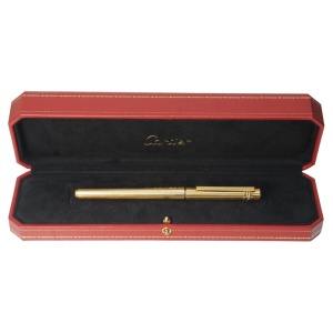 Classic Cartier 18ct Gold Plated Ribbed Trinity Rollerball Pen & Cartier Box