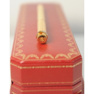 Classic Cartier 18ct Gold Plated Ribbed Trinity Rollerball Pen & Cartier Box