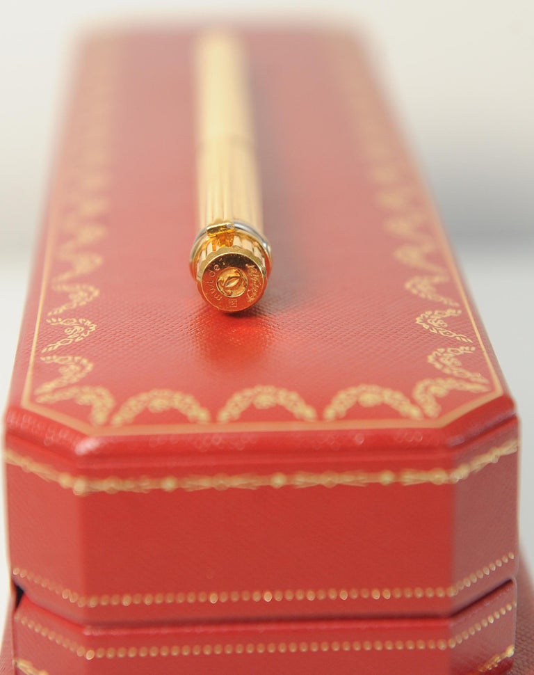 Classic Cartier 18ct Gold Plated Ribbed Trinity Rollerball Pen & Cartier Box