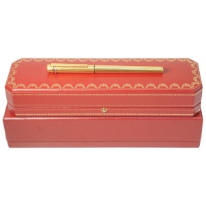 Classic Cartier 18ct Gold Plated Ribbed Trinity Rollerball Pen & Cartier Box