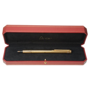 Classic Cartier 18ct Gold Plated Ribbed Trinity Rollerball Pen & Cartier Box