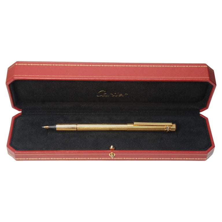 Classic Cartier 18ct Gold Plated Ribbed Trinity Rollerball Pen & Cartier Box