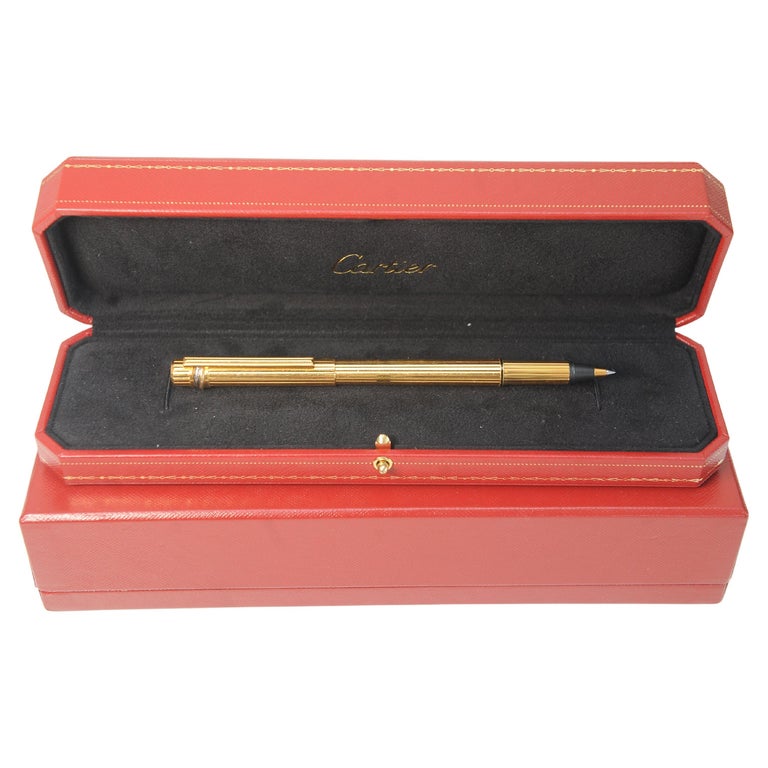 Classic Cartier 18ct Gold Plated Ribbed Trinity Rollerball Pen & Cartier Box