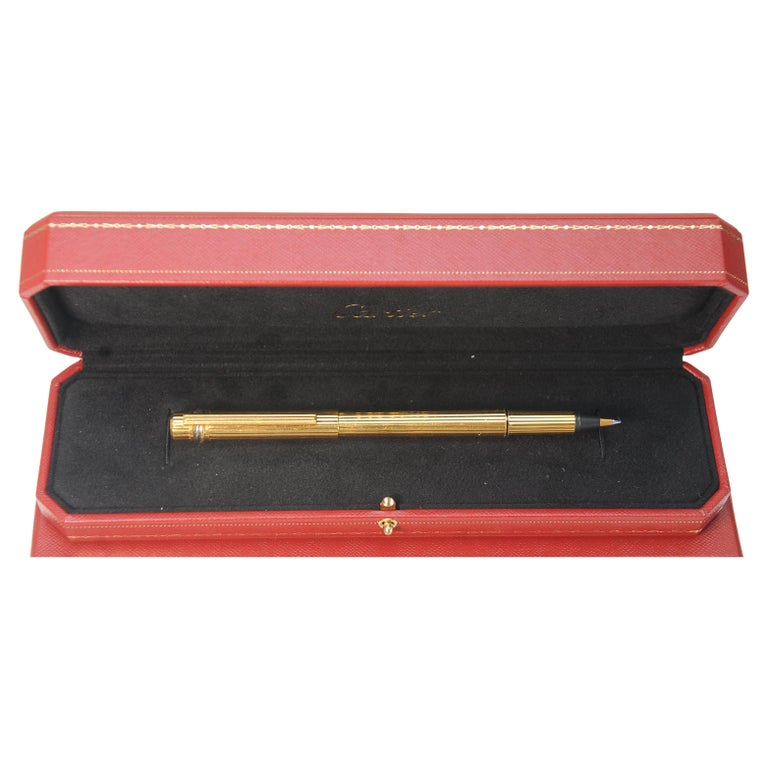 Classic Cartier 18ct Gold Plated Ribbed Trinity Rollerball Pen & Cartier Box