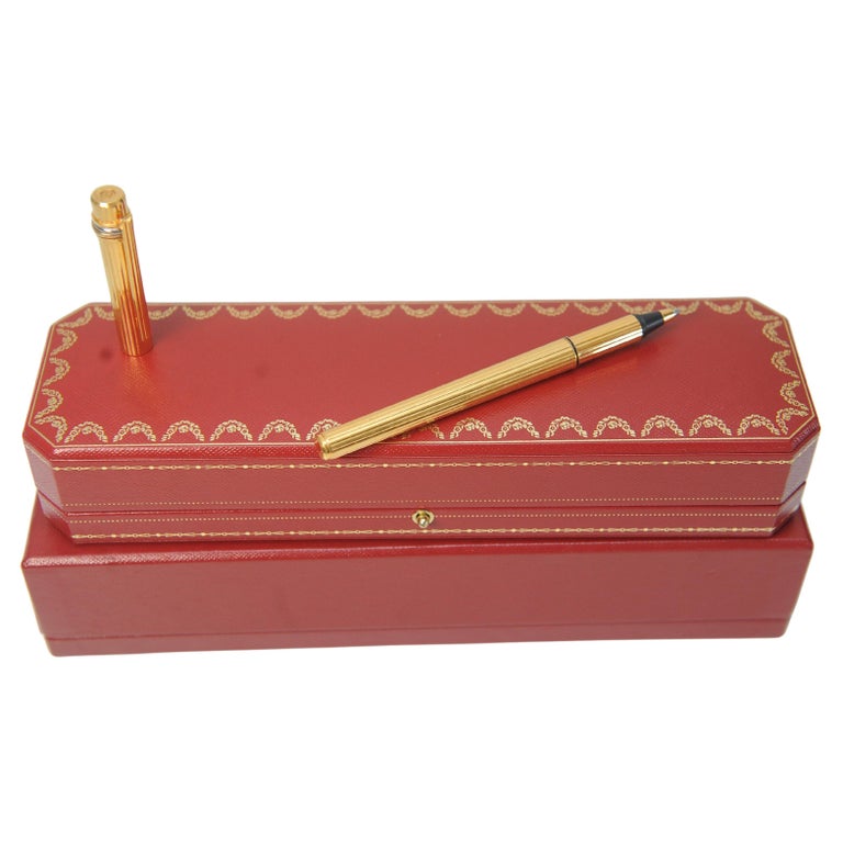 Classic Cartier 18ct Gold Plated Ribbed Trinity Rollerball Pen & Cartier Box