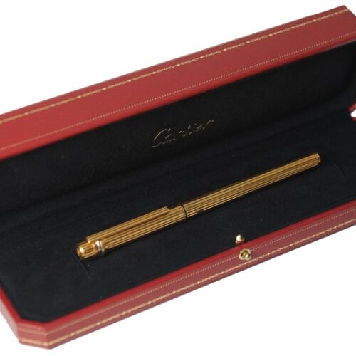 Classic Cartier 18ct Gold Plated Ribbed Trinity Rollerball Pen & Cartier Box