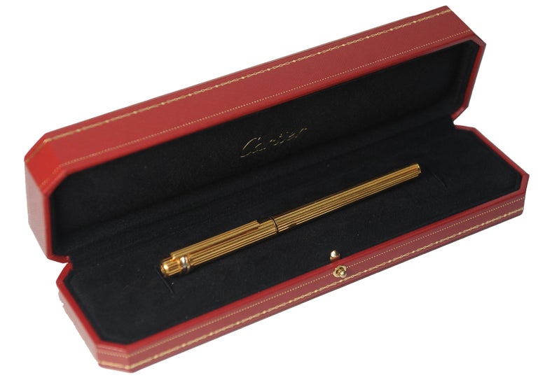 Classic Cartier 18ct Gold Plated Ribbed Trinity Rollerball Pen & Cartier Box