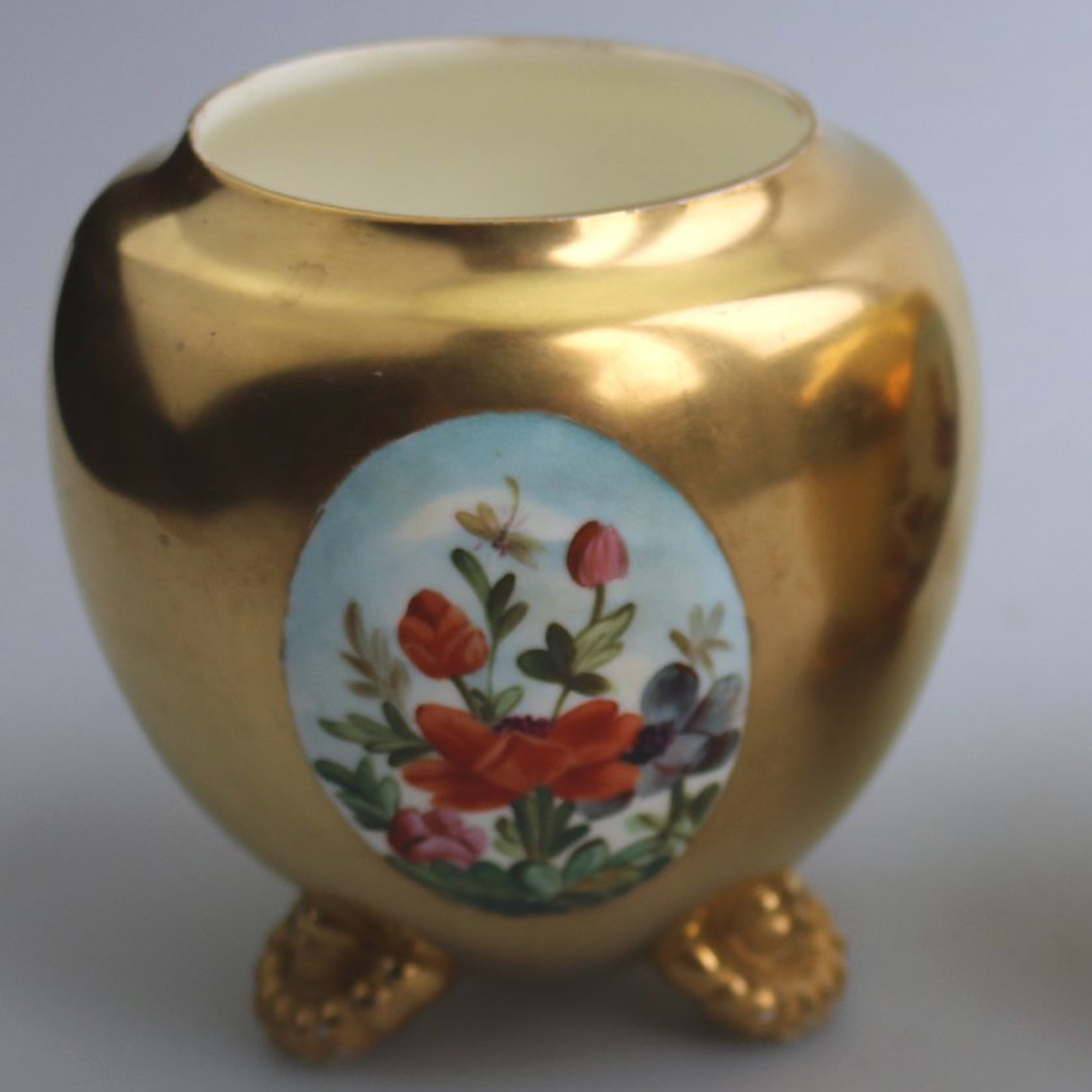 An unusual antique Coalport porcelain gilt & 3X hand-painted panels Vase C.1881