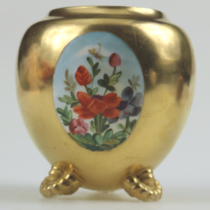 An unusual antique Coalport porcelain gilt & 3X hand-painted panels Vase C.1881
