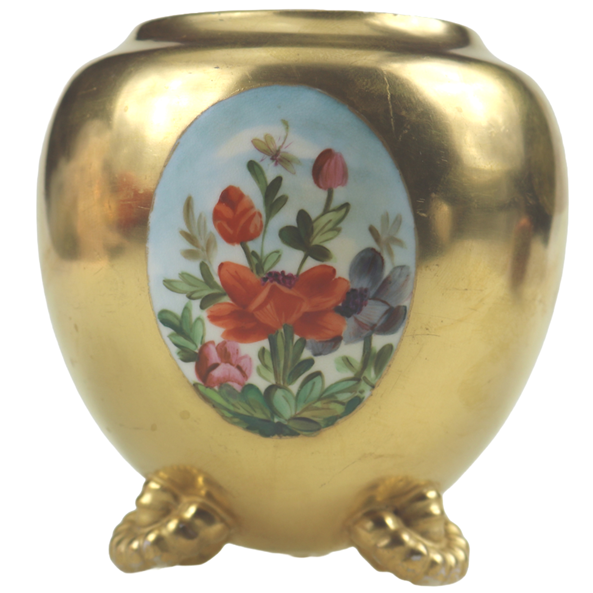 An unusual antique Coalport porcelain gilt & 3X hand-painted panels Vase C.1881