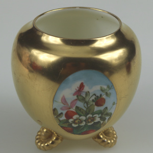 Unusual antique Coalport porcelain gilt & 3X hand-painted panels Vase 2 C.1881
