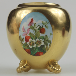 Unusual antique Coalport porcelain gilt & 3X hand-painted panels Vase 2 C.1881