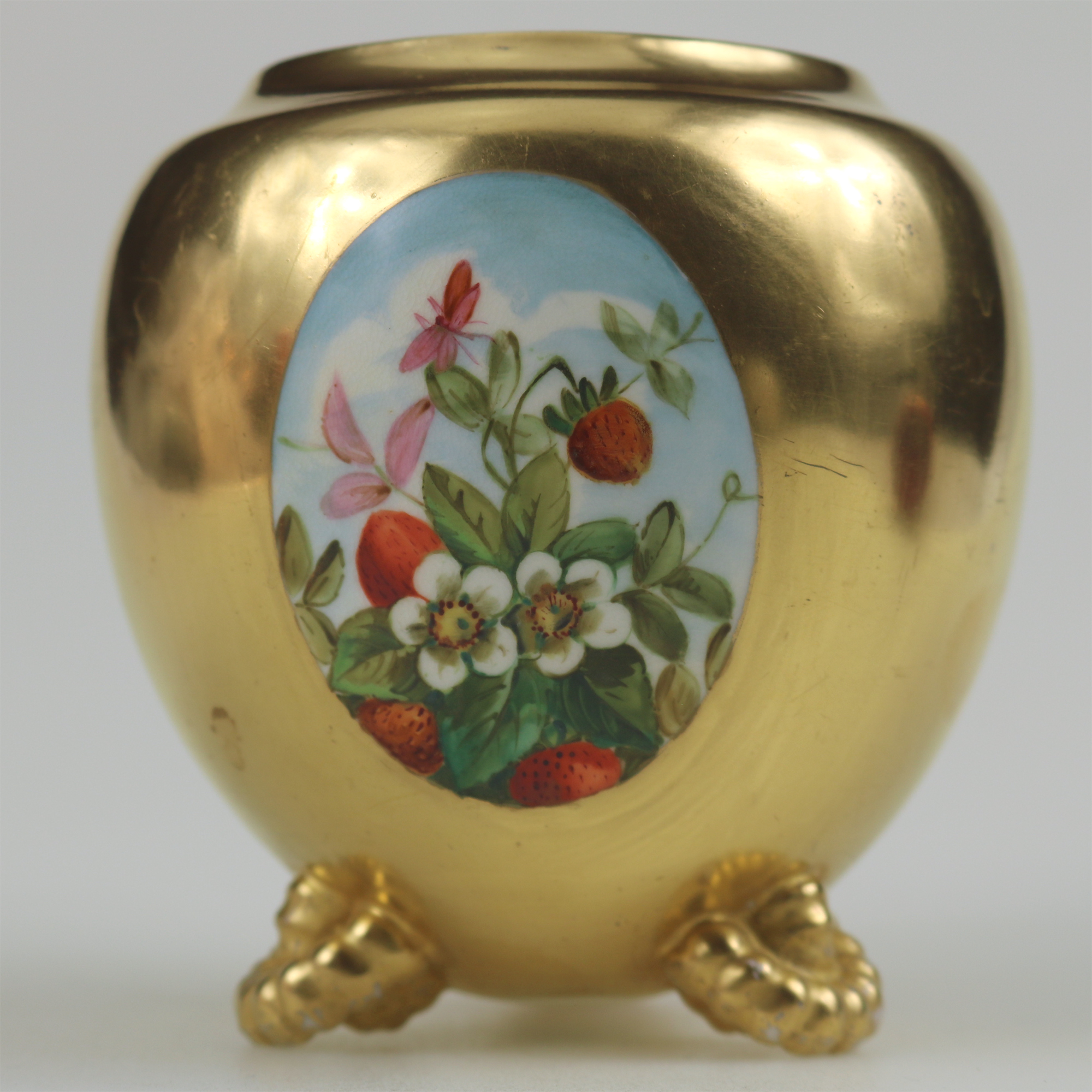 Unusual antique Coalport porcelain gilt & 3X hand-painted panels Vase 2 C.1881
