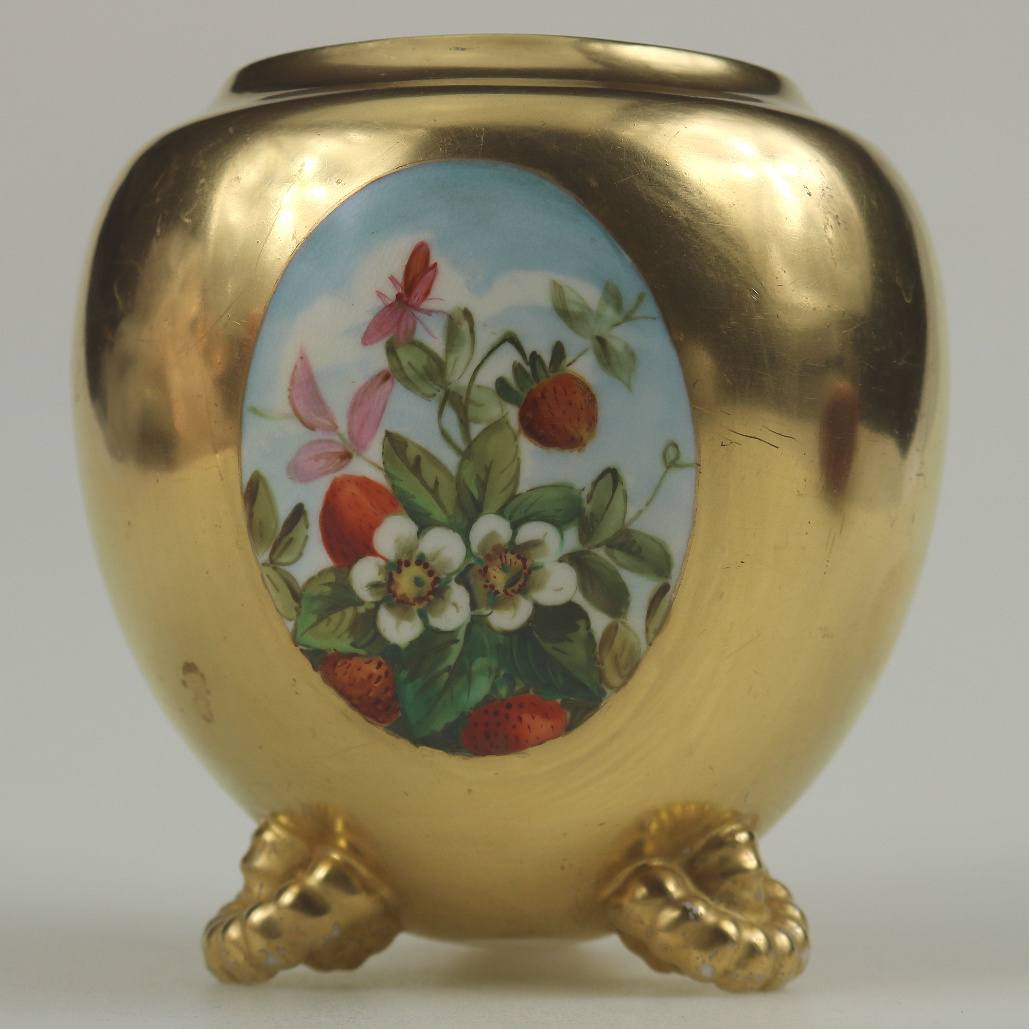 Unusual antique Coalport porcelain gilt & 3X hand-painted panels Vase 2 C.1881